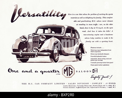 Magazin Werbung für MG-Serie Y eine ca. 1952 verwendet und eine Viertel Liter Familienlimousine produziert 1947-1953 Stockfoto