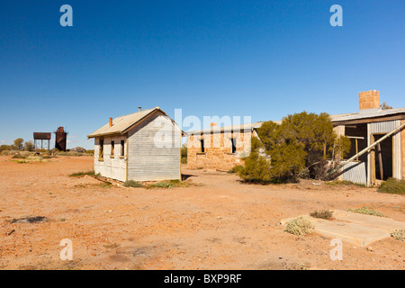 Die Ruinen des Bahnhofs am Beresford Abstellgleis auf der alten Ghan Railway auf den Oodnadatta Track Stockfoto