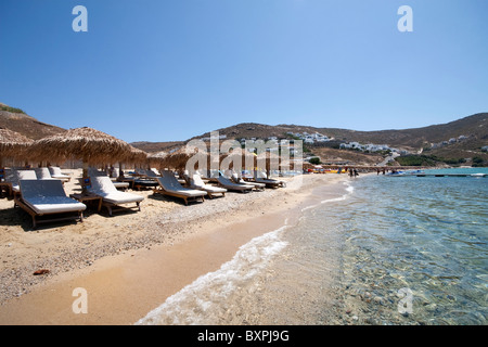 Der Strand von Elia Bay, Mykonos Stockfoto