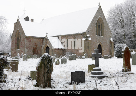 Str. Marys Kirche in Acton Burnell, hier was zu sehen war ein sehr kalter Tag - 10 Grad war das Gebot der Stunde. Stockfoto