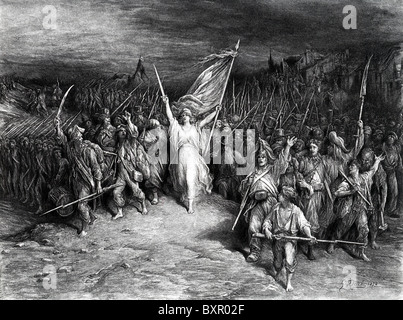 Dieses Bild symbolisiert den Geist der französischen Revolution und des renommierten französischen Künstlers Gustave Dore 1870 geschah. Stockfoto