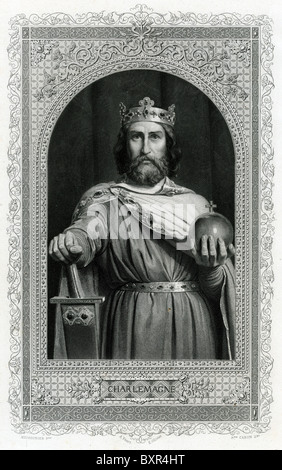 Porträt von Karl der große, Karl der große, König der Franken (reg. 768-814) (c19th Gravur) Stockfoto