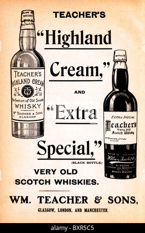 Lehrer-Whisky, 1908-Anzeige für Highland Cream und zusätzliche spezielle sehr alten Scotch Whiskys Stockfoto