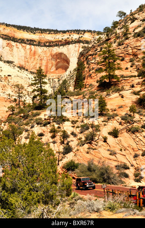 Sandsteingebirge auf Zion-Mt. Carmel Highway, Zion Nationalpark, Utah Stockfoto