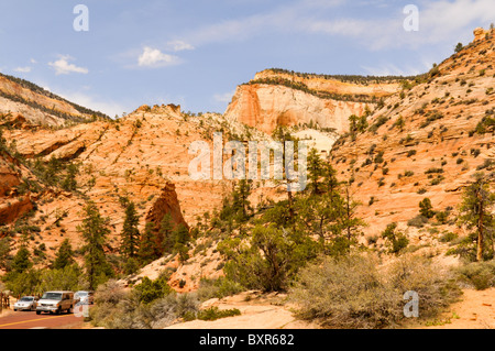 Sandsteingebirge auf Zion-Mt. Carmel Highway, Zion Nationalpark, Utah Stockfoto