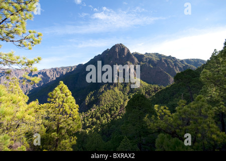 Blick auf eine Punta de Los Roques im Nationalpark Caldera de Taburiente auf La Palma, Kanarische Inseln Stockfoto