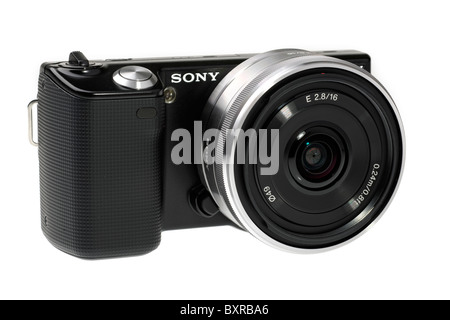 Sony Alpha Nex-5A mit 16mm 2.8 Pancake-Objektiv Stockfoto