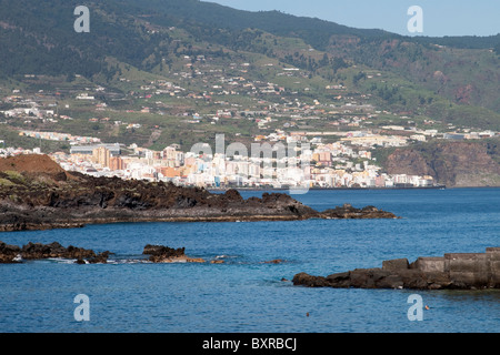 Blick auf Santa Cruz De La Palma von Los Cancajos auf La Palma, Kanarische Inseln Stockfoto