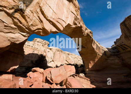 Blick durch den Bogen des Hickman Bridge, Capitol Reef National Park, Utah Stockfoto