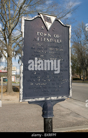 Stadt der ALLENDALE 1810 nach Maßgabe eines Gesetzes der South Carolina General Assembly, der Staat vermittelt eine 1000 qm Stockfoto