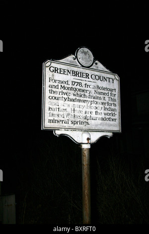 GREENBRIER COUNTY gegründet 1778 aus Botetourt und Montgomery.  Benannt nach dem Fluss entwässert Stockfoto