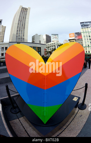 Regenbogen Herz Skulptur von Michael Osborne Union Square San Francisco Stockfoto