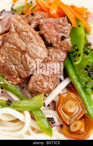 Fleisch mit Gemüse und Nudeln Stockfoto