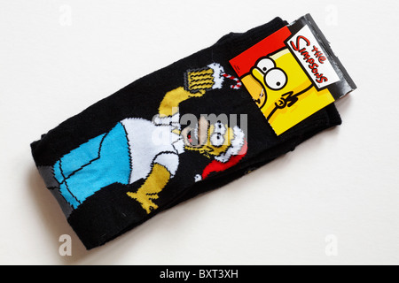 Paar der Simpsons festliche Socken auf weißem Hintergrund Stockfoto