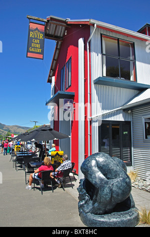 Little River Cafe und Kunstgalerie, wenig Fluss, Banks Peninsula, Canterbury, Neuseeland Stockfoto