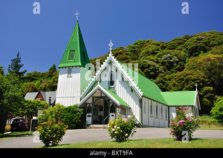 Historische St. Patrick's Catholic Church, Rue Lavaud, Akaroa, Banks Peninsula, Canterbury Region, Neuseeland Stockfoto