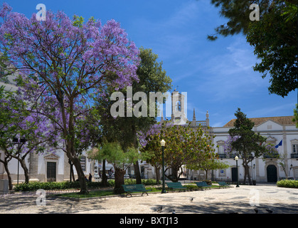 Portugal, Algarve, Faro, der Jardim Manuel Bivar Garten und The Arco Da Vila Torbogen in The Old Town. Stockfoto