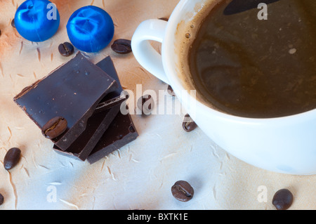 Nahaufnahme von einer köstlichen Tasse Kaffee Stockfoto