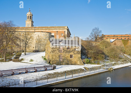 Raindale Maismühle im Castle Museum im Winterschnee Wetterszene York North Yorkshire England Großbritannien GB Großbritannien Stockfoto