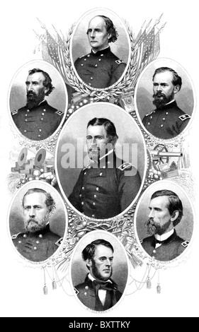 Union Generäle: Stephen A Hurlbot, John A McClernand, James B McPherson, U. S. Grant, Don Carlos Buell, Lew Wallace, W T Sherman Stockfoto