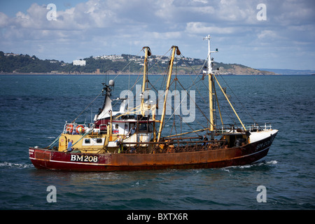 Ein Strahl Trawler verlassen Hafen von Brixham, Devon Stockfoto