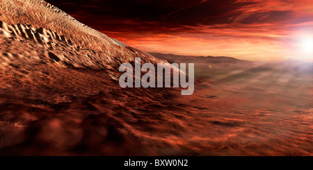 Dunkle Dünen März auf dem Boden des Gale Krater, ruht auf der unteren erreicht der zentrale Hügel des Kraters. Stockfoto