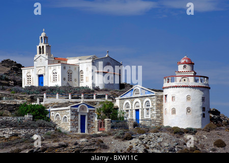 Blick auf das Kloster Panagia Katapolianis in Ysternia, auf den griechischen Kykladen Insel Tinos. Stockfoto