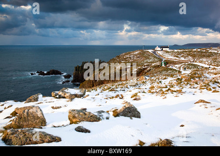 Endland im Schnee; Cornwall; Winter Stockfoto