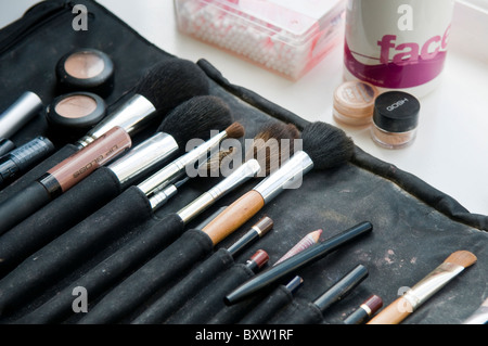 Ein professionelles Make-up Künstler Pinsel Beutel mit einer Sammlung von Bürsten Stockfoto