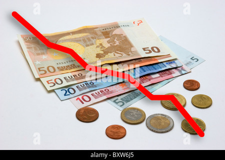 Währungskrise von EUR erwartete Zusammenbruch der Einheitswährung Symbolbild für den Tod des Euro Stockfoto