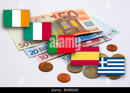 Währungskrise von EUR erwartete Zusammenbruch der Einheitswährung Symbolbild für den Tod des Euro Stockfoto