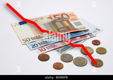 Währungskrise von EUR erwartete Zusammenbruch der Einheitswährung Symbolbild für den Tod des Euro Stockfoto