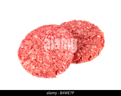 Frisch Roh Roh Hausgemachte Beef Burger Patty, Isoliert Auf Weiß Mit Keinen Menschen Stockfoto
