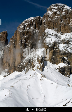 Felswand von der Langkofel Langkofel Selva Val Gardena Dolomiten Italien Stockfoto