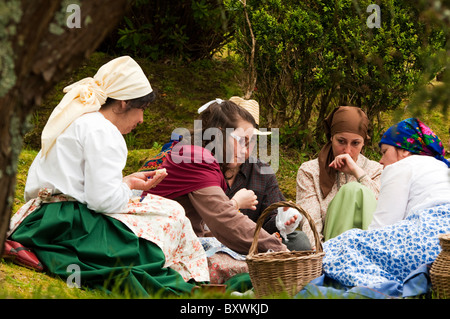 Mittagszeit während der Ernte Tee Ernten in "Porto Formoso" Dorf, Kosten der Norden der Insel São Miguel auf den Azoren. Stockfoto