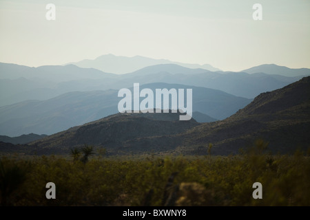 Ebenen der Wüste Bergketten im Morgennebel - Mojave-Wüste, Kalifornien USA Stockfoto