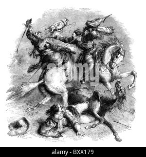 The Fight for the Standard at the Battle of Edgehill, 23. Oktober 1642; Black and White Illustration; Stockfoto