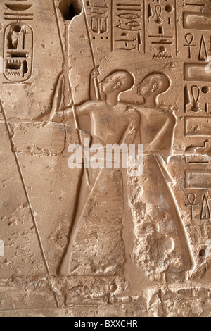 Linderung von Fan-Träger in Medinet Habu, Leichenhalle Tempel von Ramses III, Westufer des Nil, Luxor, Ägypten Stockfoto