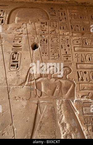 Linderung von Fan-Träger in Medinet Habu, Leichenhalle Tempel von Ramses III, Westufer des Nil, Luxor, Ägypten Stockfoto