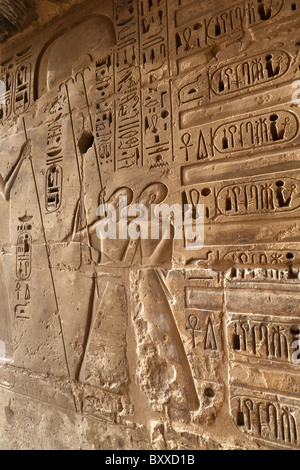 Linderung von Fan-Träger in Medinet Habu, Leichenhalle Tempel von Ramses III, Westufer des Nil, Luxor, Ägypten Stockfoto