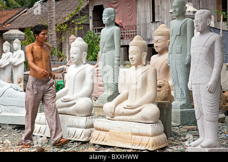 Stein-Werkstatt, in der Nähe von Phnom Penh, Kambodscha Stockfoto