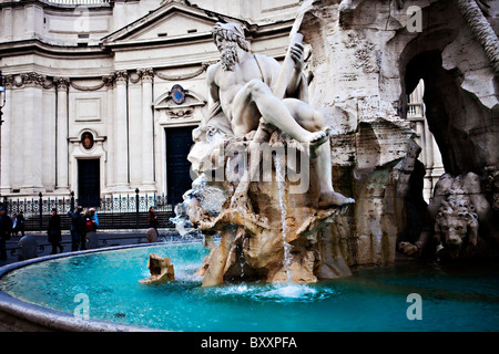 Piazza Navona Statue Rom Italien (Brunnen der vier Flüsse) von Gianlorenzo Bernini Stockfoto
