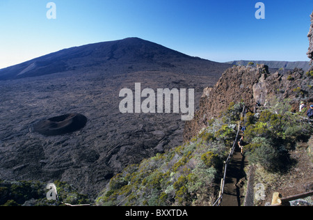 Piton De La Fournaise Vulkan Caldera Enclos Fouque und kleine Krater Formica Leo, Pas de Bellecombe, Insel La Réunion Stockfoto