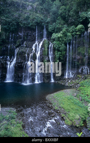Grande Schlucht Wasserfälle bei Grand Galet Langevin Tal, Insel La Réunion (Frankreich), Indischer Ozean Stockfoto