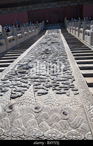 Großen Steinschnitt Innenhof, Gate/Palast ofHeavenly Reinheit aka Yu Qing, die Verbotene Stadt aka GuGong, Peking, China, UNESCO Weltkulturerbe Stockfoto