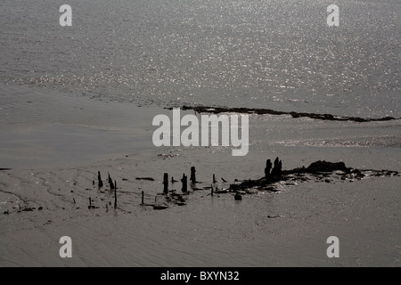 Die Überreste von einem Severn Trowl an den Ufern des The River Severn von Lydney Hafen Gloucestershire, England Stockfoto