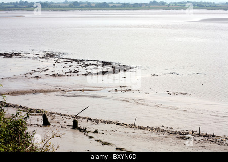 Die Überreste von einem Severn Trowl an den Ufern des The River Severn von Lydney Hafen Gloucestershire, England Stockfoto