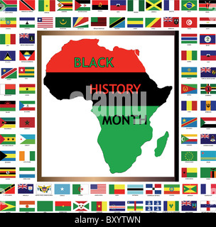 Vektor-Illustration zeigt afrikanische und schwarze Flaggen für Black History Month kultiviert. Stockfoto