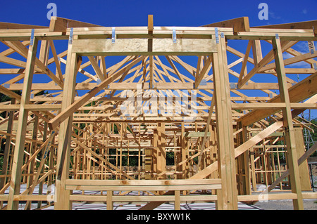 Neue Holzrahmen Haus im Bau, Opawa, Christchurch, Canterbury, Südinsel, Neuseeland Stockfoto