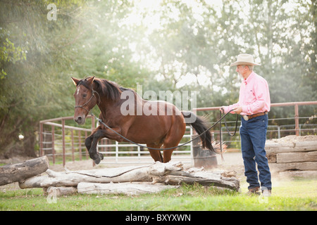 Senior woman Training Pferd ranch Stockfoto